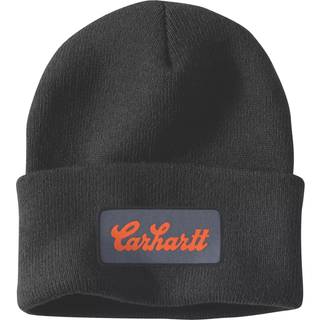 Carhartt - strikhue med opsmøg og script-logo, Sort - 107007