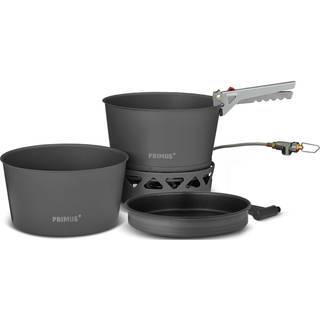 Gasblus / stormkøkken Primus PrimeTech Stove Set II, 2000 W, med piezo-tænder + 2 gryder (2 x 2.3 liter) + stegepande + gribetang, Uden brændstof