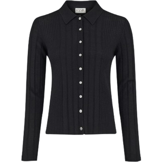 Merino Polo Cardigan - Sort - XXL