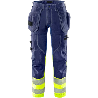 Fristads 132849 Hi Vis håndværker stretch bukser kl.1 2608 / Arbejdsbukser Hi-Vis gul/Marine C150