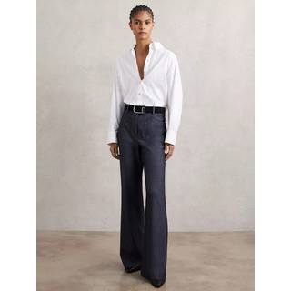 Reiss Reiss Blue Uma Petite Flannel Patch-Pocket Flared Trousers with Wool