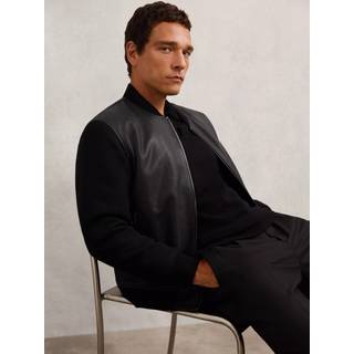 Reiss Reiss Pearman læderbomberjakke med kontrastærmer