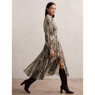 Reiss Reiss Neutral Annika Snake-Print Pleated Midi Dress - 38