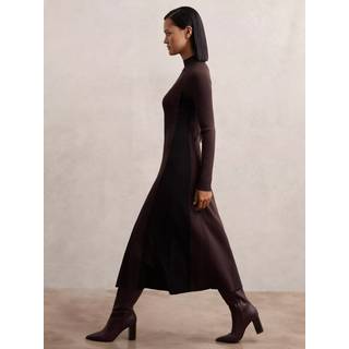 Reiss Reiss Plum Purple/Black Zaya Knitted Contrast-Panel Midi Dress - large