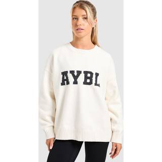 AYBL Varisty Knitted Crew Sweatshirt, Creme - M-L