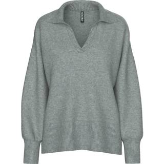Pieces - Pcmalou Ls Polo Knit - 4793872 Medium Grey Melange