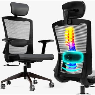 Arebos® kontorstol Ergonomisk, skrivebordsstol med justerbar nakkestøtte, armlæn, drejestol Rygvenlig