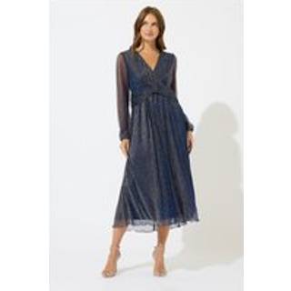 M & Co M & Co Blue Plisse Bow Waist Detail Dress - EU 44 (UK 16)