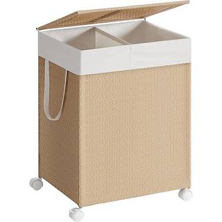 SONGMICS HOME Laundry Basket 2 Compartments Laundry Hamper 100 L Laundry Sorter on Wheels with Lid Laundry Bag with Handles Rattan Look for Laundry Ro