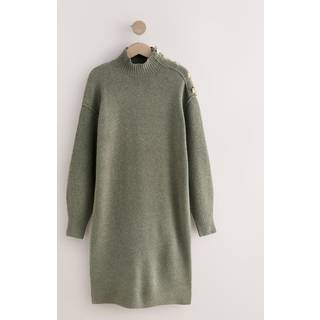 Next Khaki Green Stand Neck Knitted Midi Dress - small