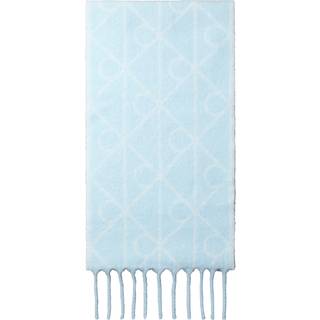 Warm Wool Blend Logo Scarf - Blue - One Size