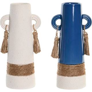 Vase DKD Home Decor Keramik Hvid Marineblå (9,5 x 7 x 20 cm) (2 enheder)
