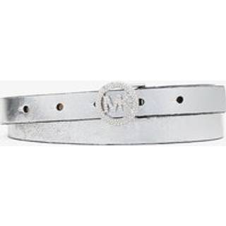 MK Metallic Leather Pavé Logo Belt - Silver - Michael Kors