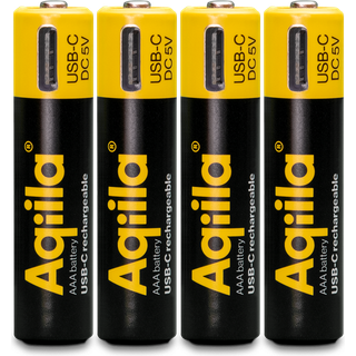 Aqiila Li-ion 600mah genopladeligt AAA-batteri med USB-C - 4-pak