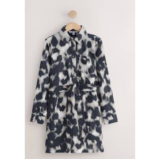Next Grey Leopard Print Long Sleeve Mini Tie Waist Shirt Dress - EU 44 (UK 16)