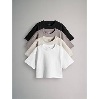 The Set The Set 4 Pakke Oversized Afkortet Kortærmet T-shirt i Kraftig Bomuld