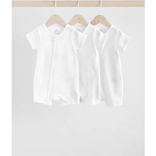Next White 3 Pack Two Way Zip Baby 100% Cotton Rompers (0mths-3yrs)