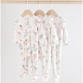 Next Ecru Fairy Two Way Zip Baby Sleepsuits 3 Pack (0-2yrs)