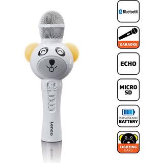 Lenco - Karaoke microphone with Bluetooth®, SD slot, lighting, Aux out, white - BMC-120WH