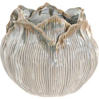 Vase Home ESPRIT Flødefarvet Keramik Blad af en plante 22 x 22 x 19 cm