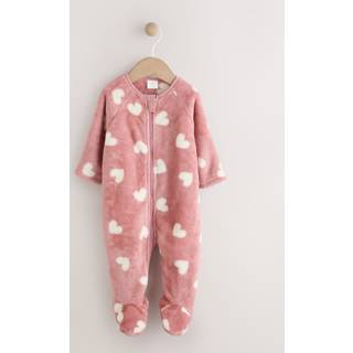 Next Pink Heart Print Baby Fleece Sleepsuit