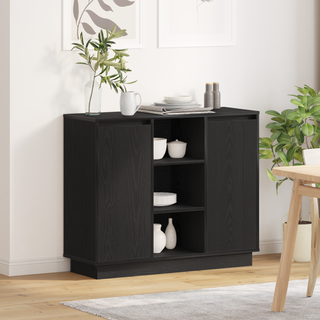 Sideboard med hylde Sort eg 90 x 32 x 75 cm Konstrueret træ
