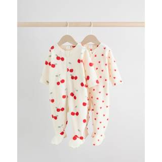 Next Red 2 Pack Micro Fleece Two Way Zip Baby Sleepsuits