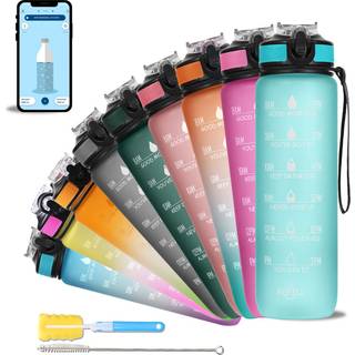 Solara Unbreakable 1 -liters vattenflaska med motiverande tidsmarkör Sipperflaska för vuxna Vattenflaska för Gym Office | Mobilapp med påminnelse