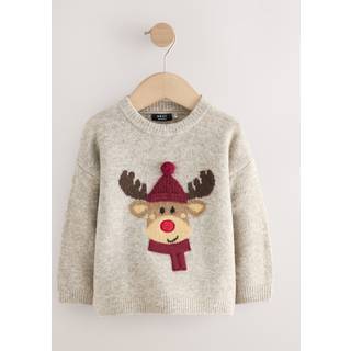 Next Neutral/Grey Reindeer Knitted Christmas Jumper (3mths-7yrs)
