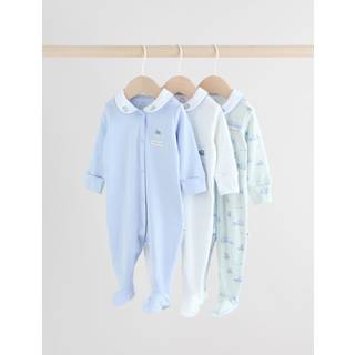 Next White/Blue Baby Embroidered Sleepsuits 3 Pack