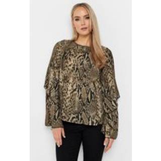 Lts Tall Brown Snake Print Frill Sleeve Blouse Size 20