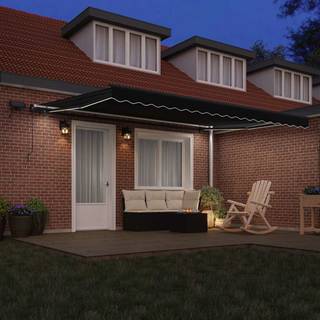 Udtrækkelig Markise Med Led -Strimmellys Sort 450 ×300 Cm Stof