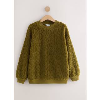 Next Olive Green Fluffy Soft Borg Cable Long Sleeve Crew Neck Sweatshirt