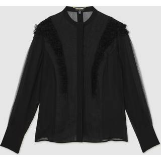 Reiss Atelier Black Gigi Atelier Sheer Ruffle-Trim Blouse