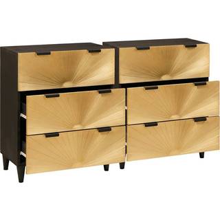 Sideboard 2 Dele Sort Og Guld 60 X 33 X 75 Cm Massivt Mangotræ