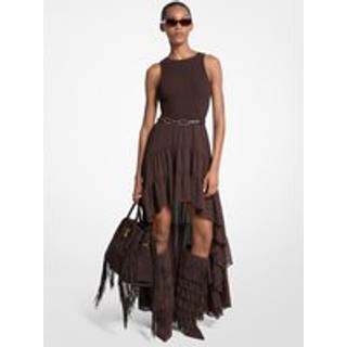 MK Georgette Smocked High-Low Dress - Brown - Michael Kors