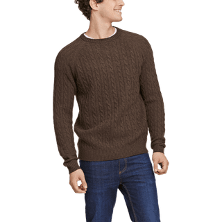 Lambswool Raglan Cable O-Neck Striktrøje, Dk Brown Mel, S