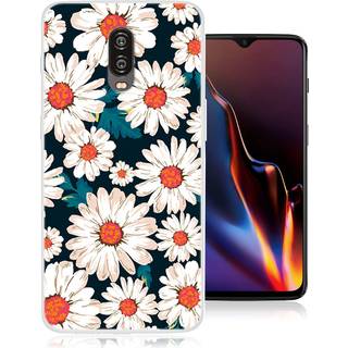 OnePlus 6T beskyttelsesetui i silikone med mønster - Hvid blomst