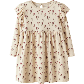 Lil' Atelier Kjole Turtledove Med Blomsterprint Og Flæser - Str. 7y 122cm
