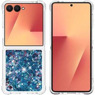 Samsung Galaxy Z Flip7 Glitter Quicksand TPU Cover - Blå hjerter