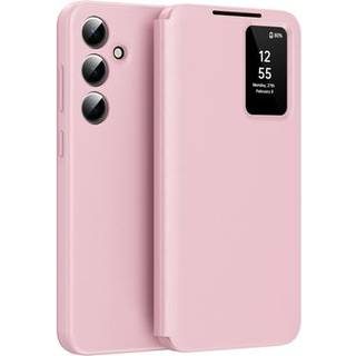 Samsung Galaxy S25+ Smart Clear View Flip etui med kortplads - Pink