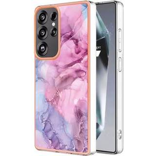 Samsung Galaxy S25 Ultra Marmormønster Galvaniseret IMD TPU Cover - Blå / Pink
