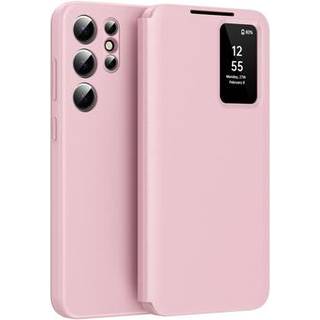 Samsung Galaxy S22 Ultra 5G Smart Clear View Flip etui med kortplads - Pink