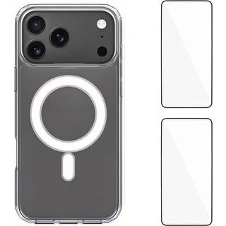 iPhone 17 Pro Hybrid Mobil Cover - inkl. 2 x Skærmbeskyttelsesglas - MagSafe Kompatibel - Gennemsigtig / Hvid