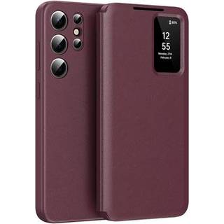 Samsung Galaxy S24 Ultra Smart Clear View Flip etui med kortplads - Vinrød