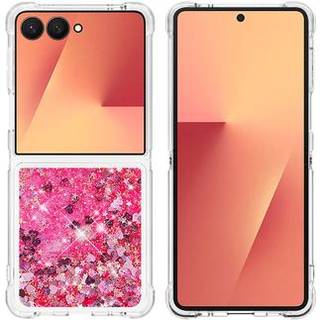 Samsung Galaxy Z Flip7 Glitter Quicksand TPU Cover - Lyserøde hjerter