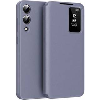 Samsung Galaxy S25 Edge Smart Clear View Flip etui med kortplads - grå-lilla