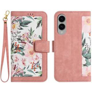 Samsung Galaxy S25 Edge Blomstret pung etui med kortholdere - pink
