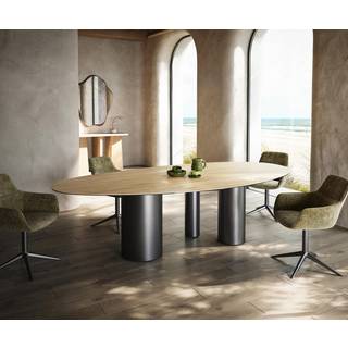 Esstisch Edge Oval 280x130 Keramik Laminam® Sabbia Eichefarbig Troa Edelstahl Graphit - Laminam® Sabbia Eichefarbig