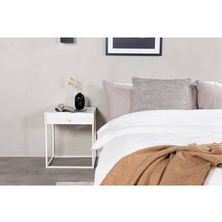 Bakal sengebord med skuffe 43x43cm i hvid stål